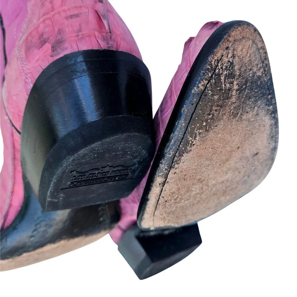 Vintage 90s Los Altos Pink Genuine Crocodile Western Cowboy Boots Women Sz 7 - Picture 10 of 16